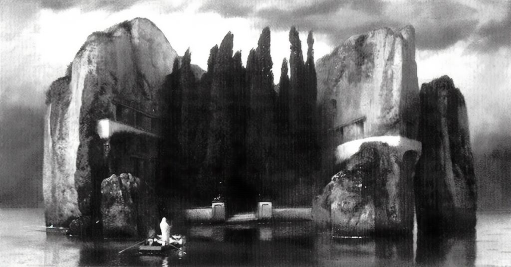 Wyspa umarłych – czwarta wersja, zniszczona (Arnold Böcklin, 1884)